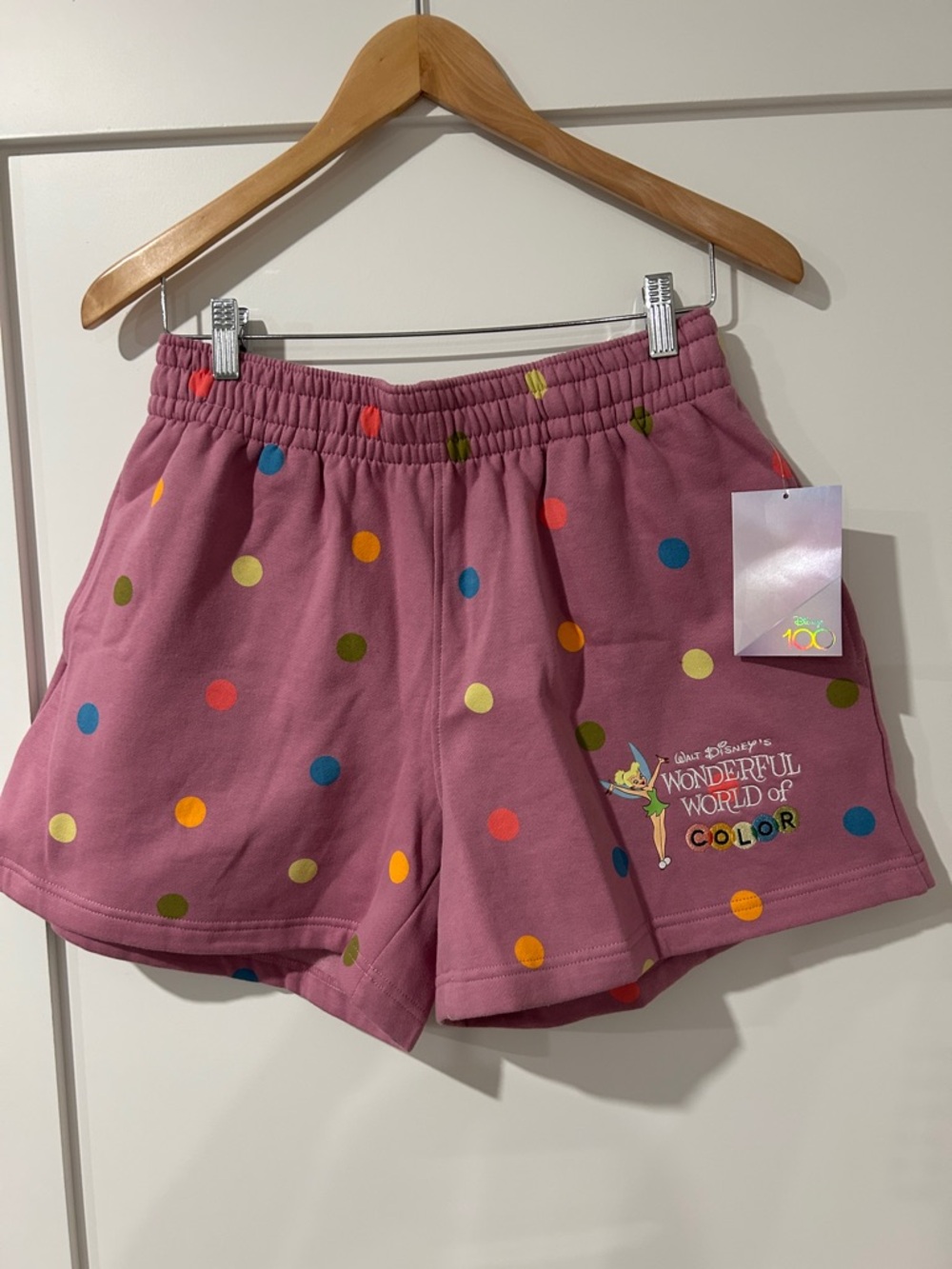 NWT medium Tinker Bell 'Wonderful World of Color' Polka Dot Shorts - Mauve